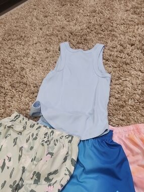 adidas Light Blue and Pink Floral Waistband Athletic Shorts